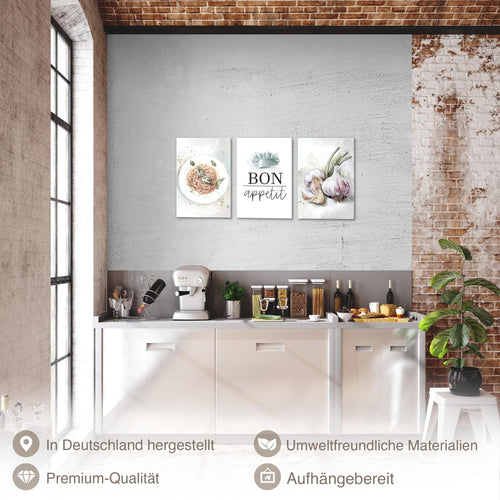 Novart Quadros Cucina Caffè - Completamente Pronto Da Appendere - Soggiorno Camera da letto Decorazione Elegante - Set 3 Pezzi Marrone Bianco - N039930a