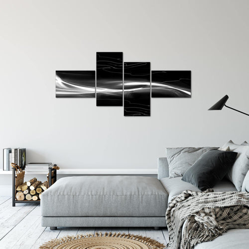 Runa Art Wandbilder Set XXL Abstrakt Wohnzimmer Schlafzimmer Schwarz Weiss Grau 4 Teilig - Made in Germany - 103245c