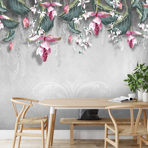 Novart Fototapeten 396 x 280 cm Blumen Blätter - Vlies Wanddekoration Wohnzimmer Schlafzimmer - Deutsche Manufaktur - beige N9122012c