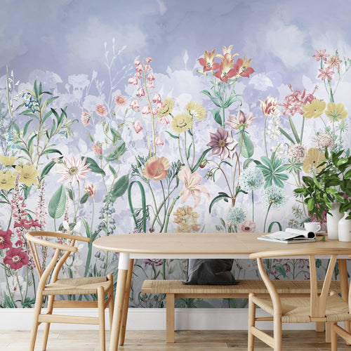 Novart Fototapete Blumen 396 x 280 cm Wandtapete Blumenwiese Blau Wohnzimmer Schlafzimmer - N9130012a