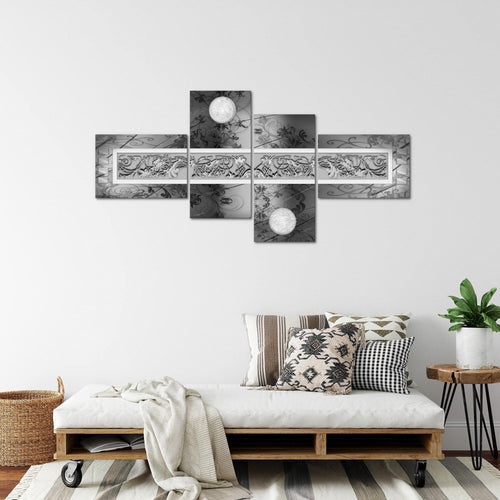 Runa Art Wandbilder Set XXL Abstrakt Wohnzimmer Schlafzimmer Schwarz Weiss Grau 4 Teilig - Made in Germany - 102345b