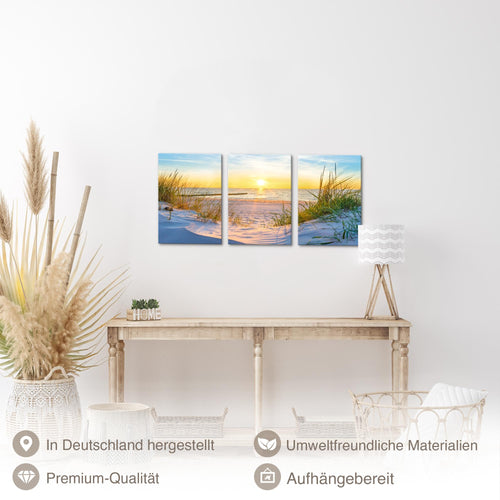 Novart Quadros Spiaggia Mare Boho - Completamente Pronto Da Appendere - Soggiorno Camera da letto Corridoio Decorazione Elegante - Set 3 Pezzi Blu Beige - N034730b