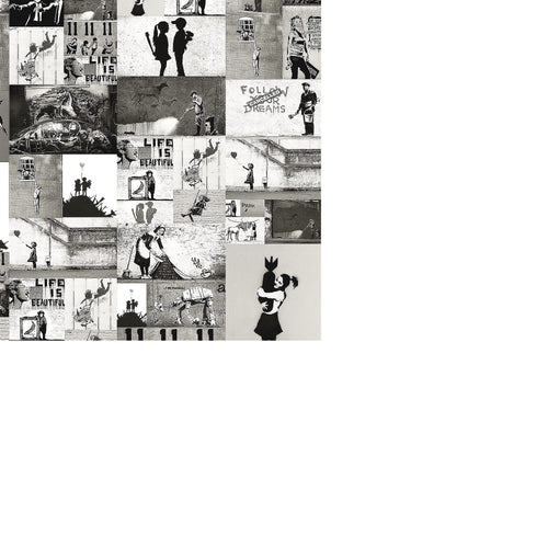 Runa Art Bild Collage Banksy Modern Wandbilder Loft Wohnzimmer 1 Teilig - Made In Germany - Street Art Braun Flur 302715c