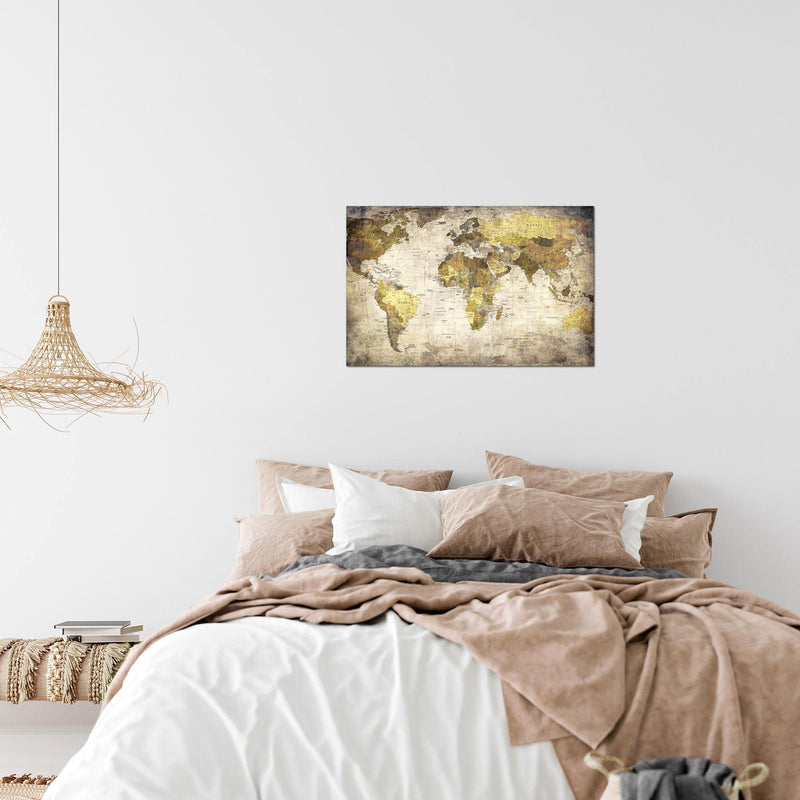 Runa Art Bild Weltkarte Modern Wandbilder Wohnzimmer Büro 1 Teilig - Made In Germany - Vintage Antik Braun Flur 103415b