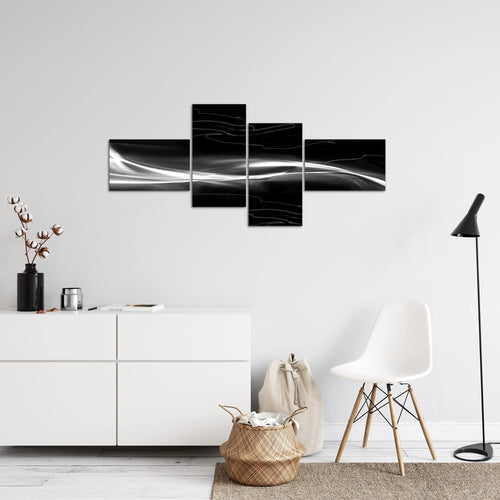 Runa Art Wandbilder Set XXL Abstrakt Wohnzimmer Schlafzimmer Schwarz Weiss Grau 4 Teilig - Made in Germany - 103245c