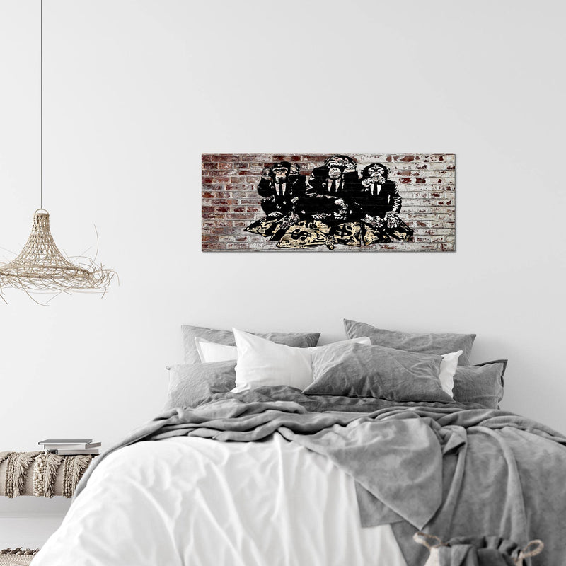 Runa Art Wandbild Street Art Affen 1 Teilig 100 x 40 cm Modern Bild auf Vlies Leinwand Duke of Lancaster UK Loft Wohnzimmer Braun 303412c