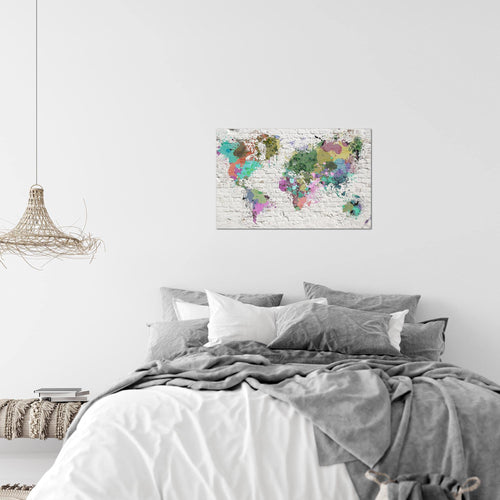 Runa Art Bild Weltkarte Modern Wandbilder Wohnzimmer Büro 1 Teilig - Made In Germany - Ziegelwand Bunt Flur 107515c