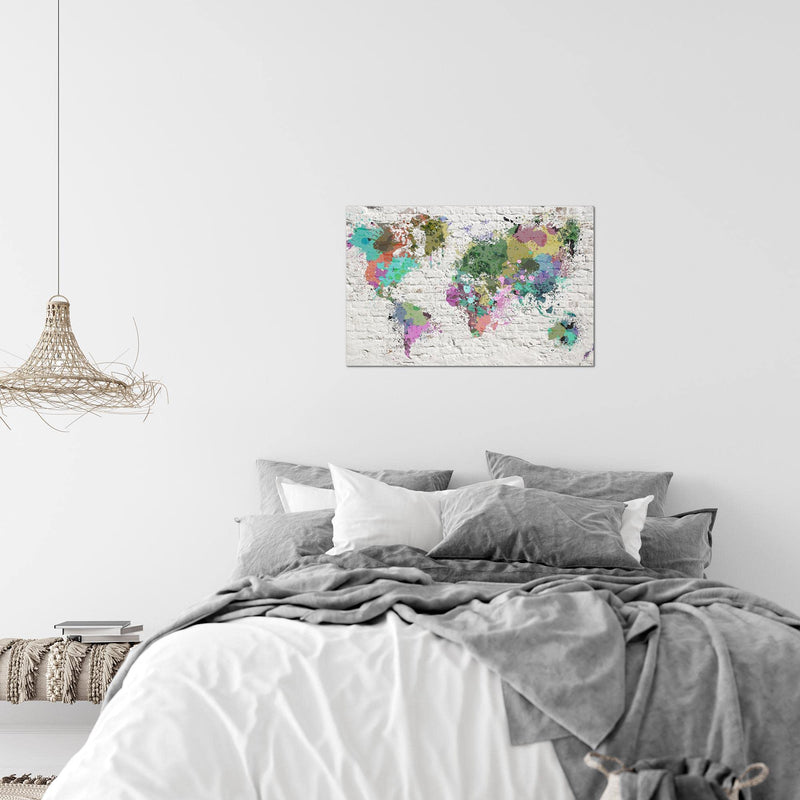 Runa Art Bild Weltkarte Modern Wandbilder Wohnzimmer Büro 1 Teilig - Made In Germany - Ziegelwand Bunt Flur 107515c