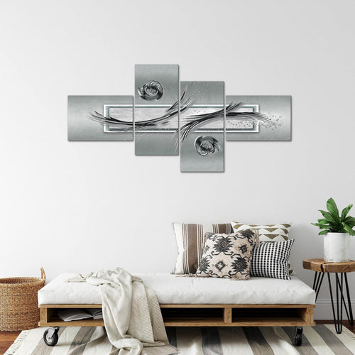 Runa Art Wandbilder Set XXL Abstrakt Wohnzimmer Schlafzimmer Grau Türkis Blau 4 Teilig - Made in Germany - 104745b