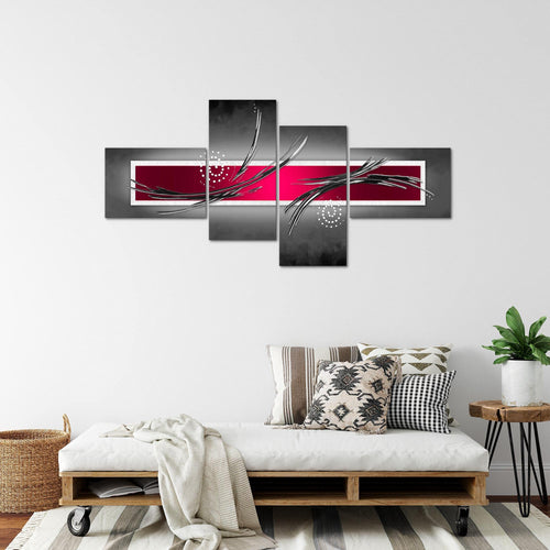 Runa Art Wandbilder Set XXL Abstrakt Wohnzimmer Schlafzimmer Grau Rot Schwarz 4 Teilig - Made in Germany - 102645b