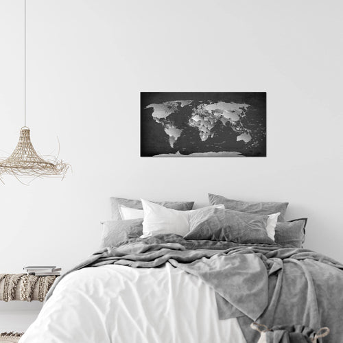 Runa Art Peinture Carte Du Monde Moderne Tableau Decoration Murale - 100% Made In Germany - Carte Noir Blanc Salle 107614b