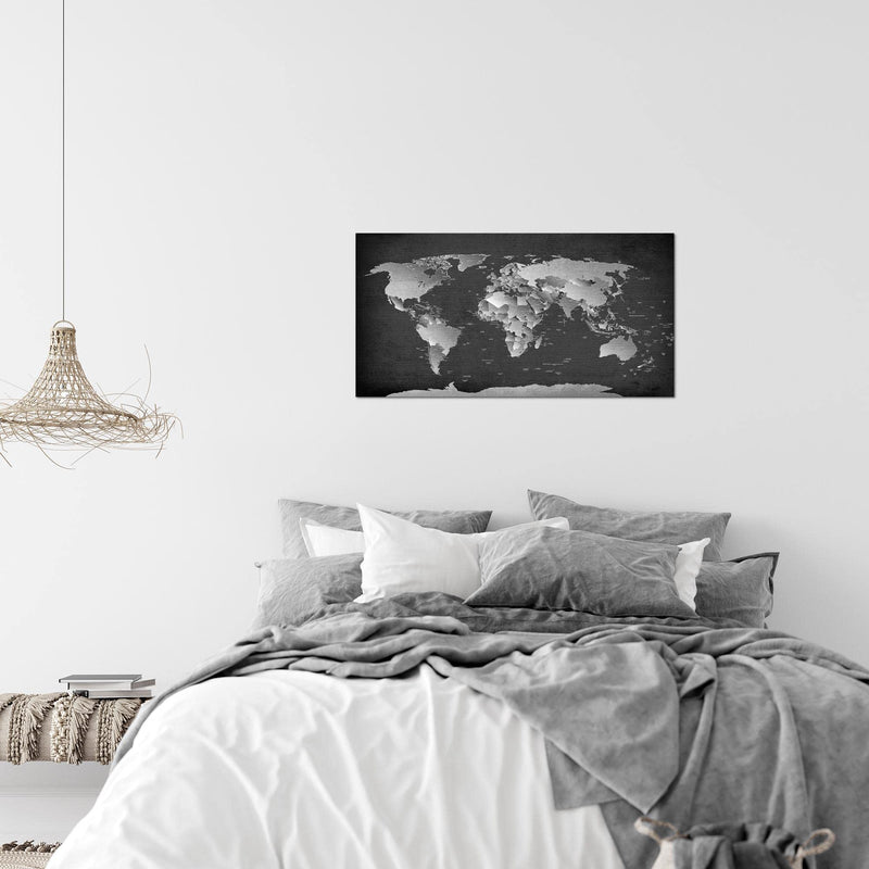 Runa Art Peinture Carte Du Monde Moderne Tableau Decoration Murale - 100% Made In Germany - Carte Noir Blanc Salle 107614b