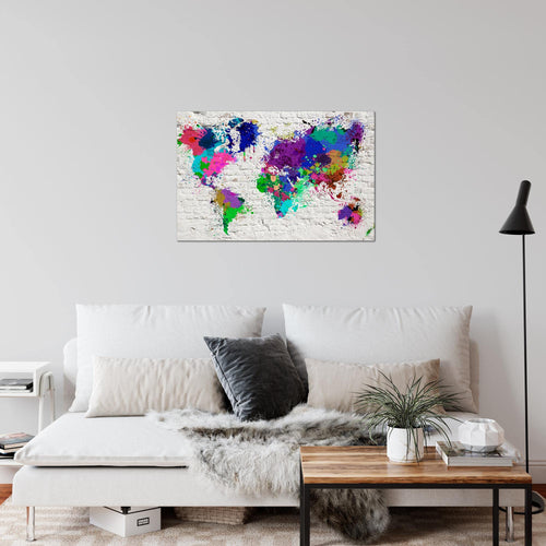 Runa Art Bild Weltkarte Modern Wandbilder Wohnzimmer Büro 1 Teilig - Made In Germany - Steinwand Bunt Flur 107515b