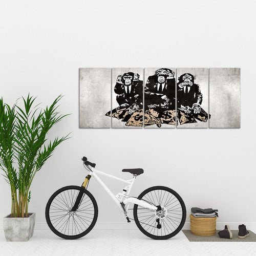 Runa Art Wandbild XXL Street Art Affen Loft Wohnzimmer 200 x 80 cm Grau 5 Teilig - Made in Germany - 303455b