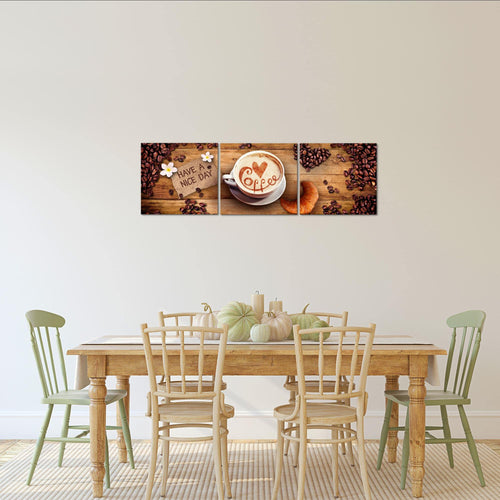 Runa Art - Bilder Küche Kaffee 120 x 40 cm 3 Teilig Wandbild auf Vlies Leinwand Braun Mehrteilig Modern 501233a