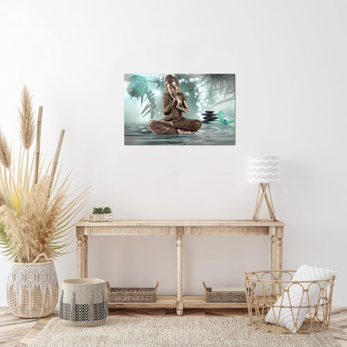 Runa Art Bild Buddha Feng Shui Modern Wandbilder Wohnzimmer Schlafzimmer 1 Teilig - Made In Germany - Relax Türkis Grau Flur 503415c