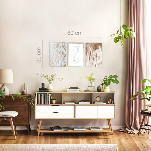 Novart Quadros Boho Fiori - Completamente Pronto Da Appendere - Soggiorno Camera da letto Corridoio Decorazione Elegante - Set 3 Pezzi Beige - N035030a