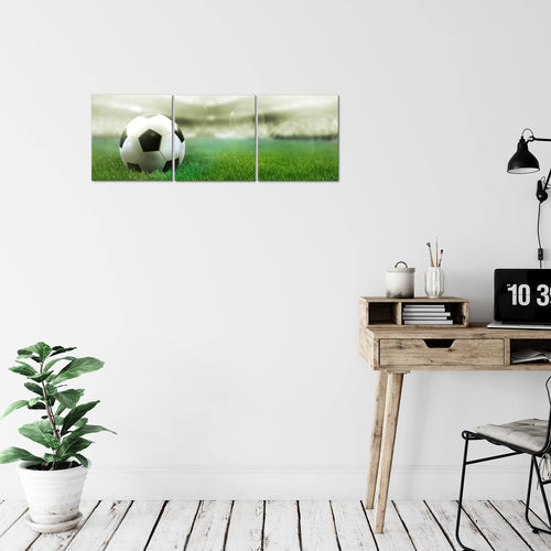 Runa Art - Bilder Fussball 120 x 40 cm 3 Teilig Wandbild auf Vlies Leinwand Grau Mehrteilig Modern 402433a