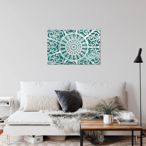 Runa Art Bild Mandala Abstrakt Modern Wandbilder Wohnzimmer Schlafzimmer 1 Teilig - Made In Germany - Orientalisch Türkis Grau Flur 109615b