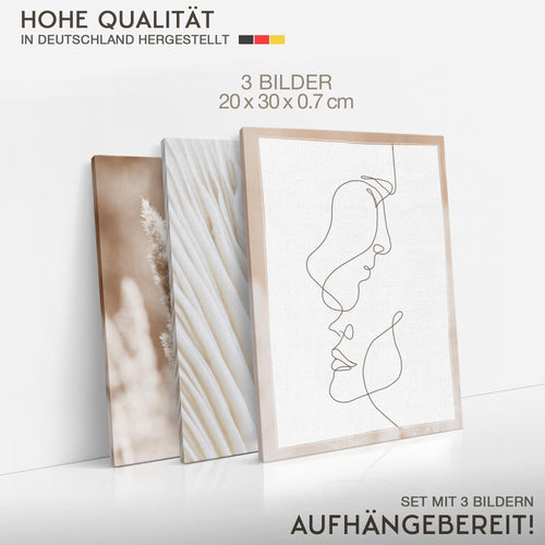 Novart Quadros Boho Fiori - Completamente Pronto Da Appendere - Soggiorno Camera da letto Corridoio Decorazione Elegante - Set 3 Pezzi Beige - N035030a