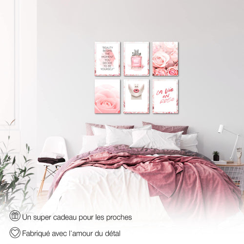 Novart Wandbilder Set Fashion - KOMPLETT AUFHÄNGFERTIG - Made in Germany - Moderne Bilder  Wohnzimmer Mädchen Teenager - N015864a