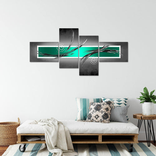 Runa Art Wandbilder Set XXL Abstrakt Wohnzimmer Schlafzimmer Grau Türkis Schwarz 4 Teilig - Made in Germany - 102645a