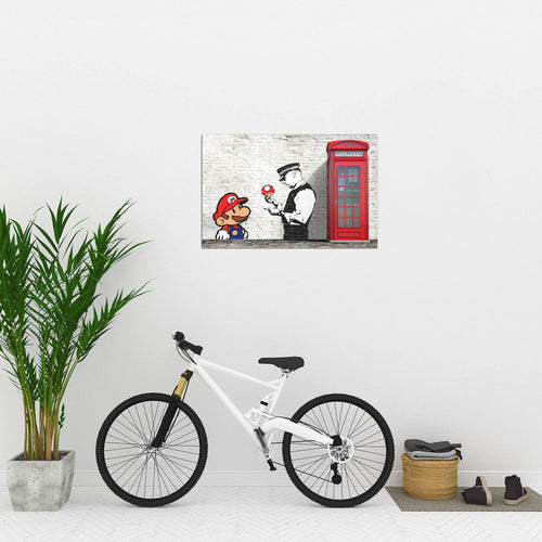 Runa Art Bild Mario And Cop Modern Wandbilder Jugendzimmer Wohnzimmer 1 Teilig - Made In Germany - Graffiti Street Art Grau Bunt Flur 032915c