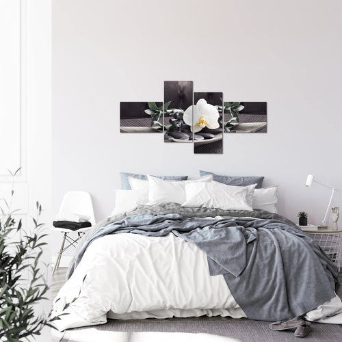 Runa Art Wandbilder Set XXL Feng Shui OrchideeWohnzimmer Schlafzimmer Schwarz Weiss 4 Teilig - Made in Germany - 502345c
