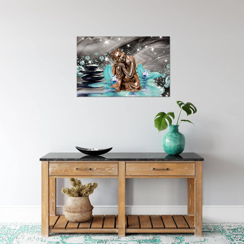 Runa Art Bild Buddha Orchidee Modern Wandbilder Wohnzimmer Schlafzimmer 1 Teilig - Made In Germany - Abstrakt Türkis Grau Flur 505315b