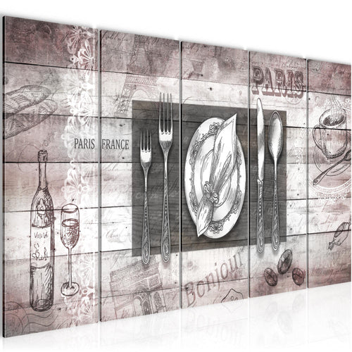 Runa Art Wandbild XXL Küche Abstrakt Esszimmer Küchenbilder 200 x 80 cm Grau Rosa 5 Teilig - Made in Germany - 038155b