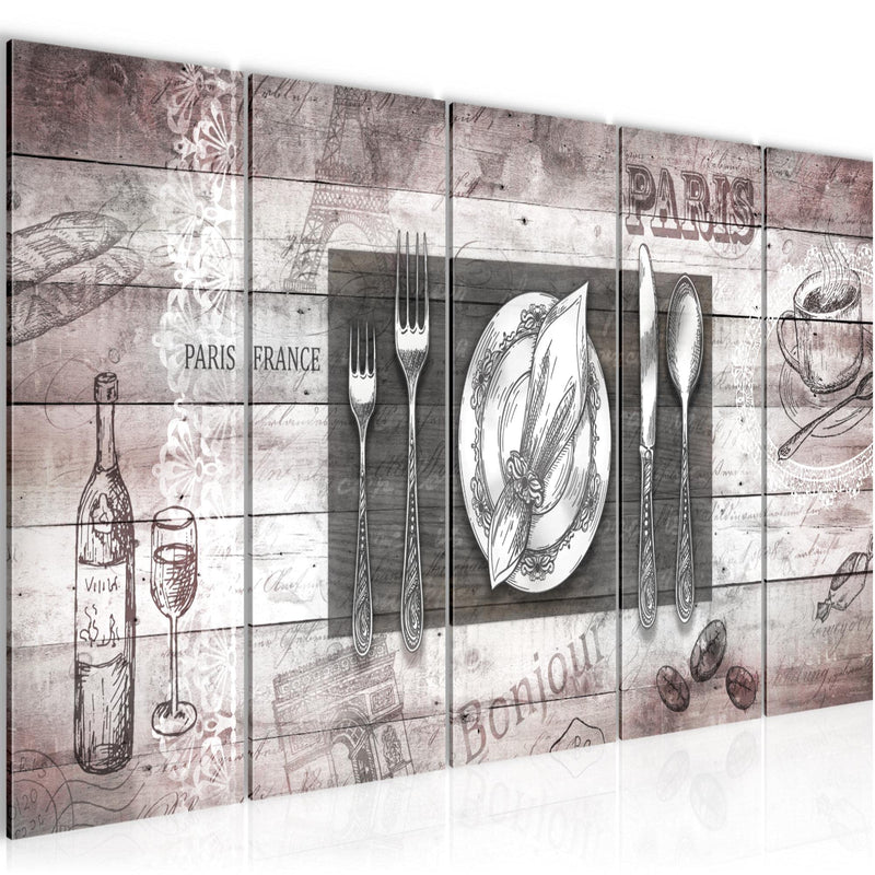 Runa Art Wandbild XXL Küche Abstrakt Esszimmer Küchenbilder 200 x 80 cm Grau Rosa 5 Teilig - Made in Germany - 038155b
