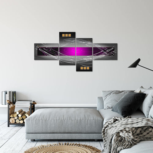 Runa Art Wandbilder Set XXL Abstrakt Wohnzimmer Schlafzimmer Violett Lila Grau 4 Teilig - Made in Germany - 103145b