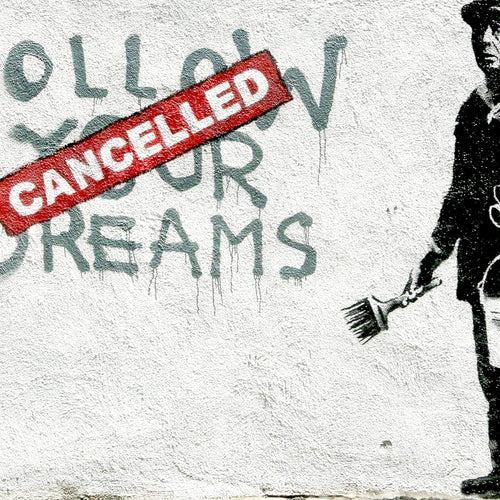 Runa Art Bild Banksy Follow your Dreams Modern Wandbilder Loft Wohnzimmer 1 Teilig - Made In Germany - Street Art Grau Flur 301915a