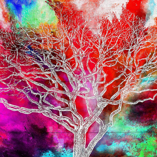 Runa Art Bild Abstrakt Baum Modern Wandbilder Wohnzimmer Schlafzimmer 1 Teilig - Made In Germany - Bunt Rot Lila Flur 108915c