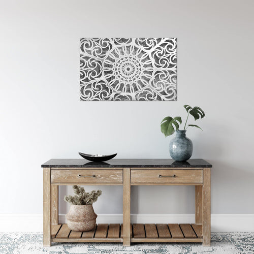 Runa Art Bild Mandala Abstrakt Modern Wandbilder Wohnzimmer Schlafzimmer 1 Teilig - Made In Germany - Grau Schwarz Weiss Flur 109615c