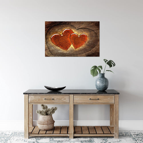Runa Art Bild Herzen Holz Modern Wandbilder Wohnzimmer Schlafzimmer 1 Teilig - Made In Germany - Abstrakt Braun Rot Flur 104115a