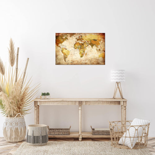 Runa Art Bild Weltkarte Modern Wandbilder Wohnzimmer Büro 1 Teilig - Made In Germany - Vintage Antik Gold Flur 103415a