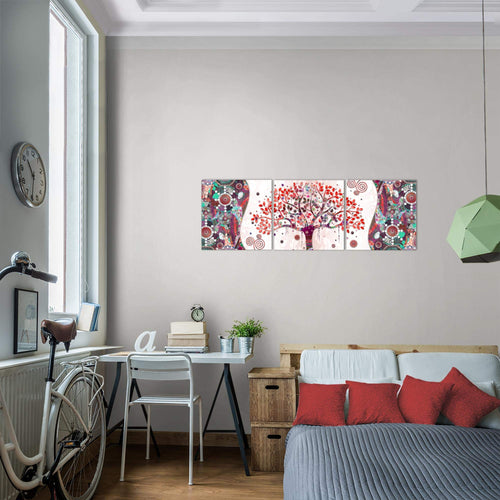 Runa Art - Bilder Gustav Klimt - Baum des Lebens 120 x 40 cm 3 Teilig Wandbild auf Vlies Leinwand Rosa Mehrteilig Modern 004633c