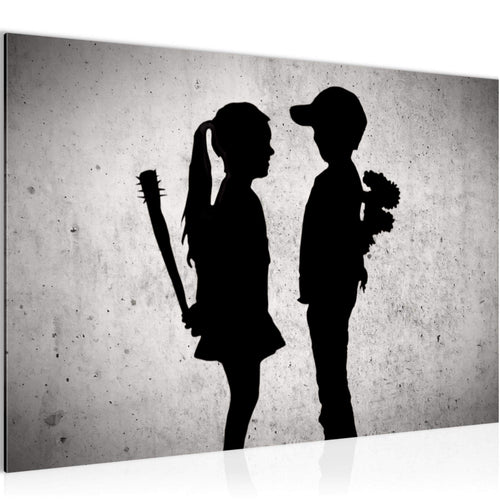 Runa Art Bild Junge trifft Mädchen Modern Wandbilder Loft Wohnzimmer 1 Teilig - Made In Germany - Street Art Grau Flur 302115a