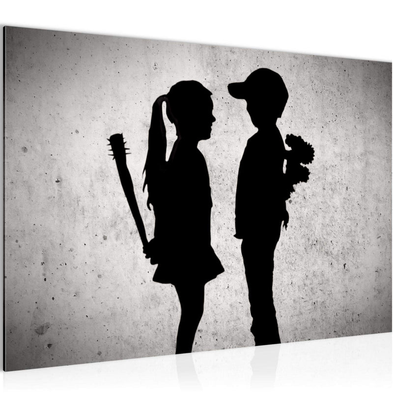 Runa Art Bild Junge trifft Mädchen Modern Wandbilder Loft Wohnzimmer 1 Teilig - Made In Germany - Street Art Grau Flur 302115a