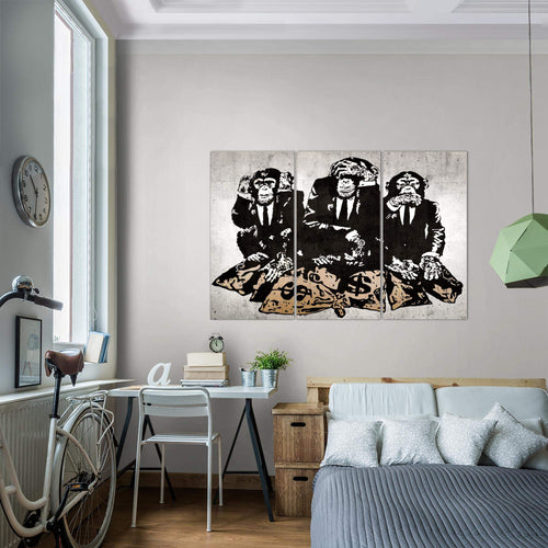 Runa Art Wandbilder Street Art Affen Bild XXL Loft Wohnzimmer Grau Duke of Lancaster UK 120 x 80 cm 3 Teilig 303431b