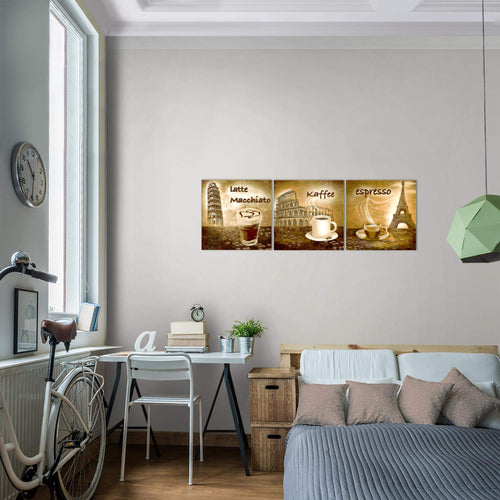 Runa Art Bilder Küche Kaffee 3 Teilig Bild auf Vlies Leinwand Deko Esszimmer Küchenbilder 90 x 30 cm Collage Braun 500734c