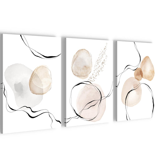 Novart Quadros Astratto Moda - Completamente Pronto Da Appendere - Soggiorno Camera da letto Decorazione Elegante - Set 3 Pezzi Bianco Beige - N039330a