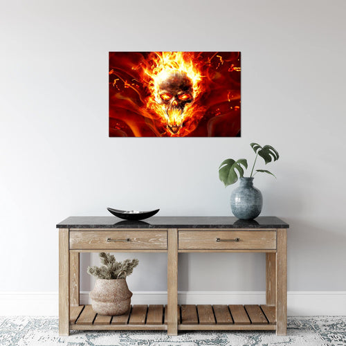 Runa Art Bild Totenkopf Feuer Modern Wandbilder Wohnzimmer 1 Teilig - Made In Germany - Flamme Rot Schwarz Flur 402315a