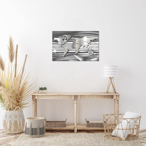Runa Art Bild Weltkarte Modern Wandbilder Wohnzimmer Büro 1 Teilig - Made In Germany - Abstrakt Silber Grau Flur 107915b
