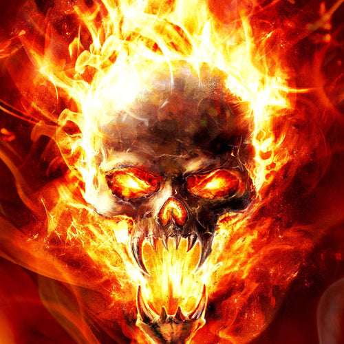 Runa Art Bild Totenkopf Feuer Modern Wandbilder Wohnzimmer 1 Teilig - Made In Germany - Flamme Rot Schwarz Flur 402315a