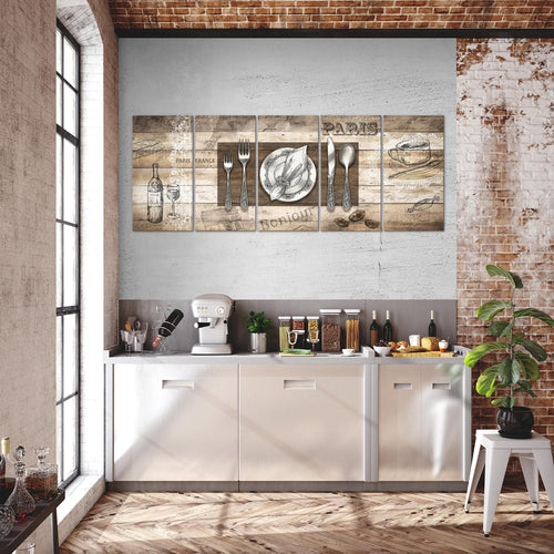 Runa Art Wandbild XXL Küche Abstrakt Esszimmer Küchenbilder 200 x 80 cm Beige Braun 5 Teilig - Made in Germany - 038155a