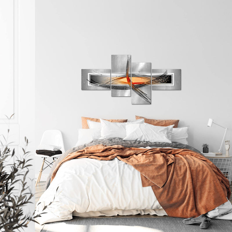 Runa Art Wandbilder Set XXL AbstraktWohnzimmer Schlafzimmer Grau Gelb 4 Teilig - Made in Germany - 103645a