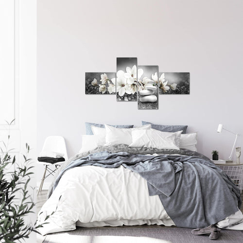 Runa Art Bild Modern Blumen Magnolien - Made in Germany - Wandbilder Abstrakt Grau Türkis 4 Teilig 035442b