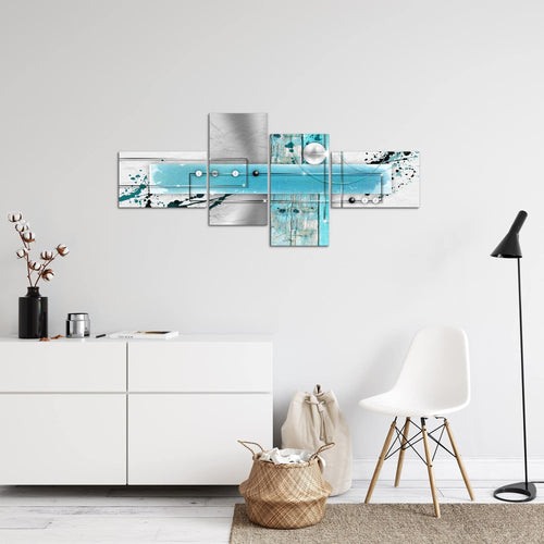 Runa Art Wandbilder Set XXL Abstrakt Wohnzimmer Grau Türkis 4 Teilig - Made in Germany - 107845a